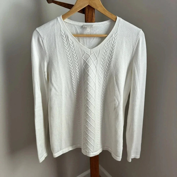Talbots Sweaters - Talbots Small Off White V Neck Cotton Lightweight Sweater